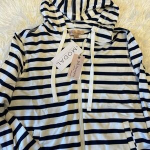 Philosophy Navy & White Striped Zip-Up Hoodie